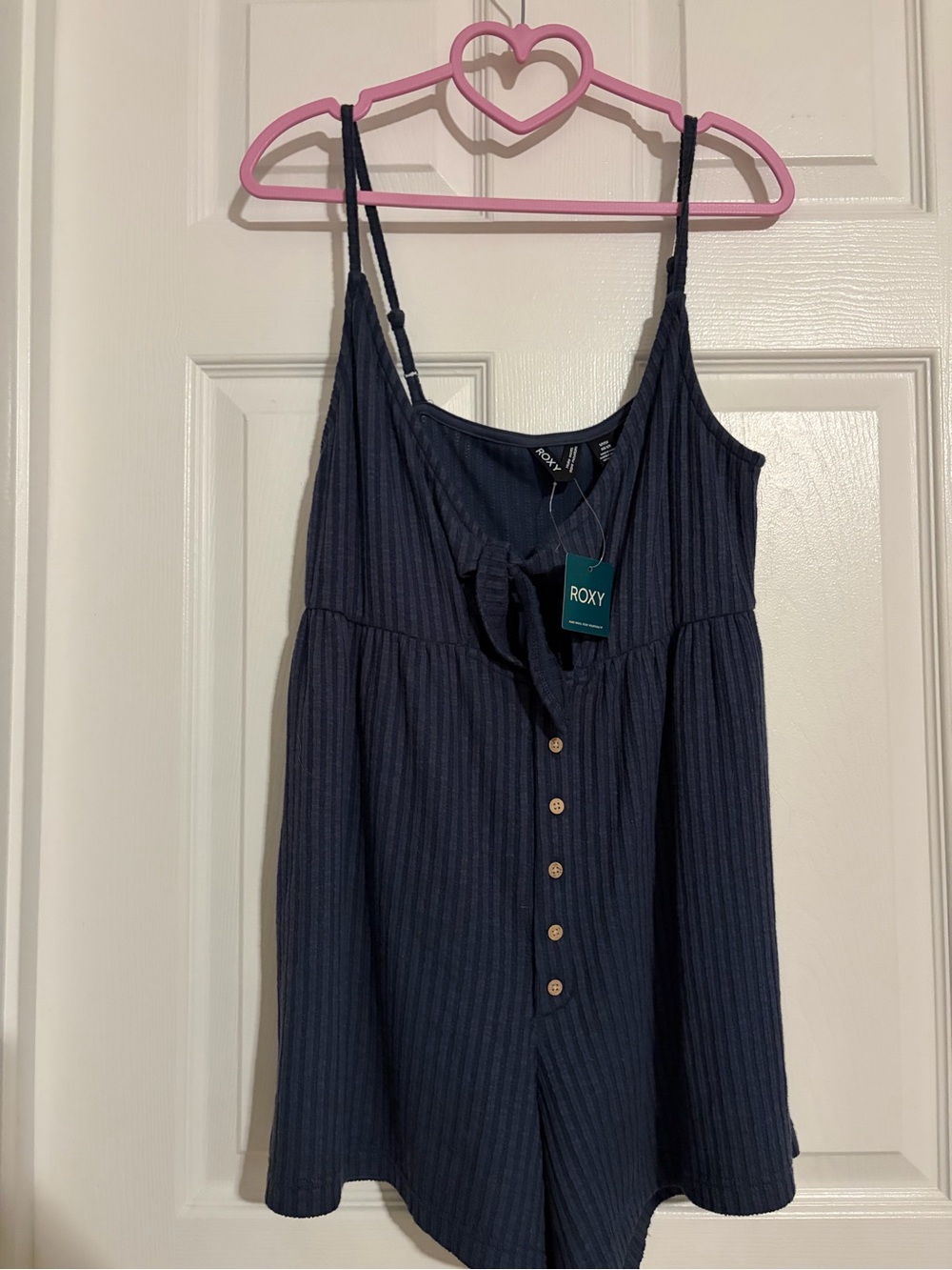 Roxy Navy Ribbed Tie-Front Tank Romper